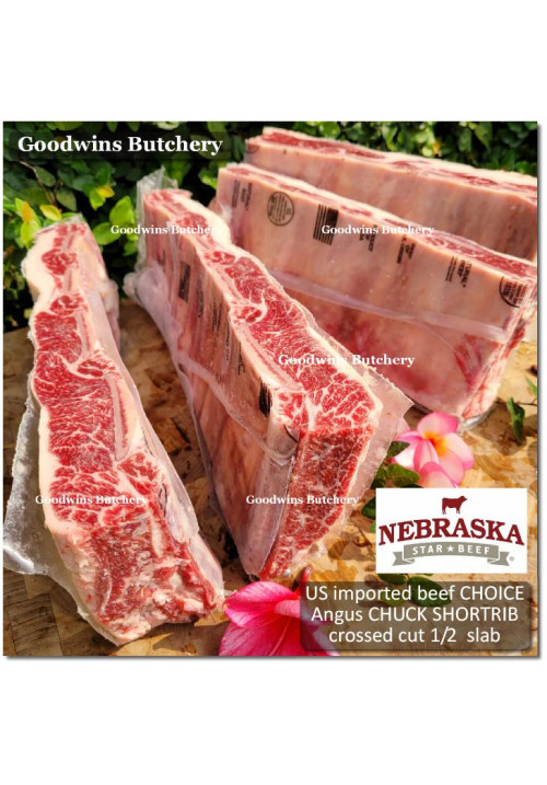 Beef rib shortrib CHUCK SHORT RIB 5ribs frozen US USDA choice Angus Nebraska CROSSED CUT 1/2 slab +/- 1.2kg 10x4" 25x8cm (price/kg)